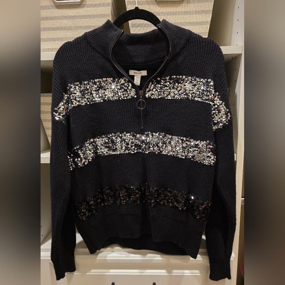 Nine West Black Sequin Stripe Cardigan